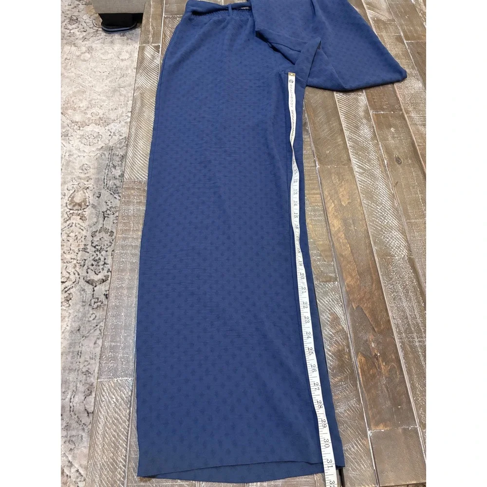 NYCC New York Clothing Co Blue Textured Wide Leg Pants Tie Waist Large‎